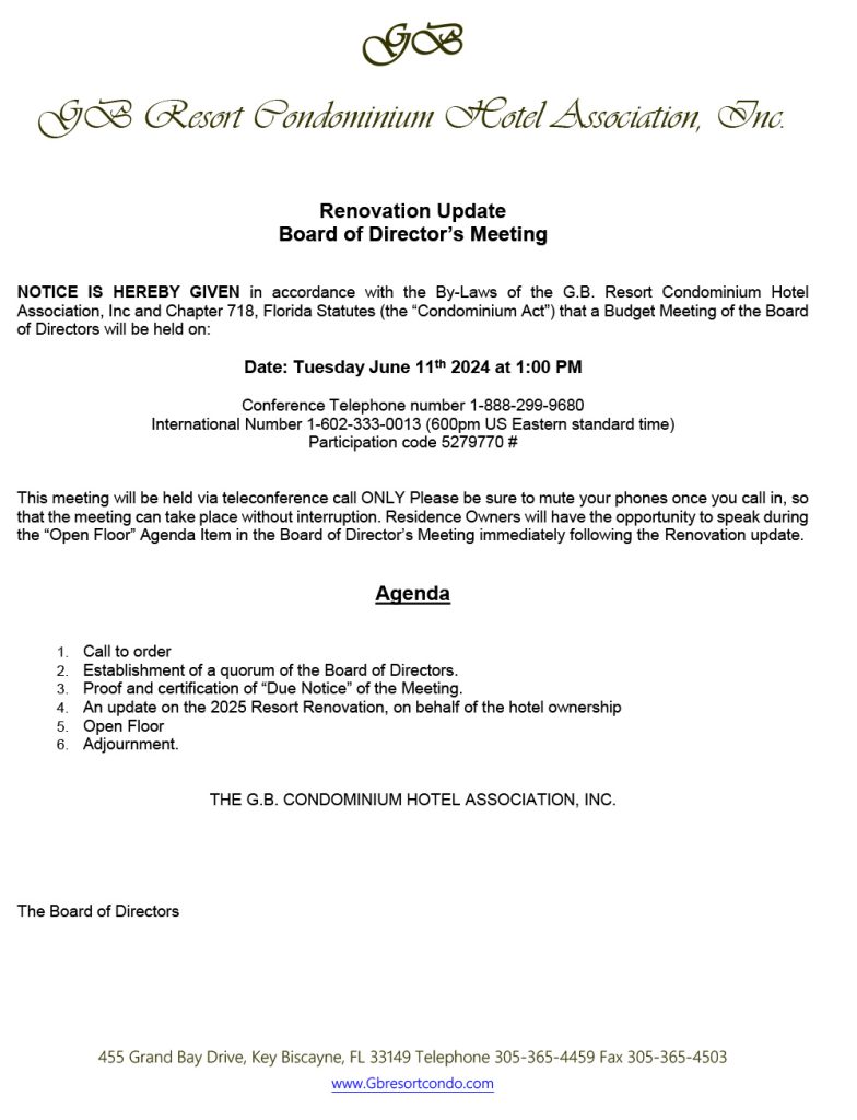 06.11.2024 Renovation Update Agenda